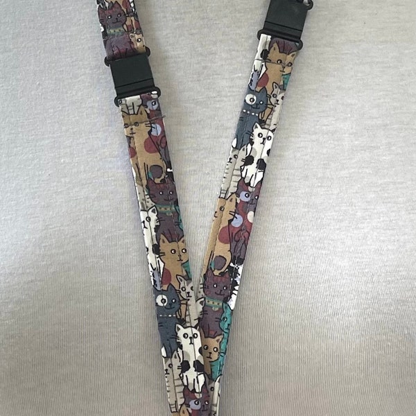 Cats fabric: Breakaway lanyard, safety lanyard, badge lanyard, fabric lanyard, key lanyard, Key Fob Lanyard, Cruise Lanyard