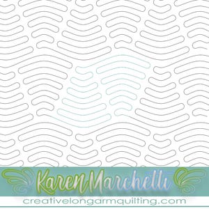May include: Black and white line art pattern of curved lines forming a wave-like design. The pattern is repeated throughout the image. The text "Karen Marchetti" and "creativelongarmquilting.com" is at the bottom of the image.
