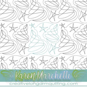 Peut inclure: Un motif de quilting numérique en noir et blanc avec un motif répétitif d'étoiles stylisées et de formes tourbillonnantes. Le motif s'appelle "Twinkle Twinkle" et est de Karen Marchetti.