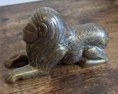 Antique Mamluk Revival Sphinx - Solid Brass - Silver Copper Inlay - Heavy Ornament - Cairoware - Calligraphy