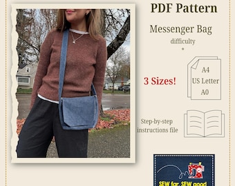 Messenger Bag Sewing Pattern | 3 Sizes, Beginner Friendly (PDF Pattern)
