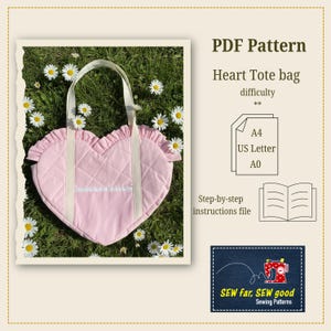 Mönster för sömnad av quiltad tygväska med hjärtan | Nybörjare DIY (A4/US Letter/A0) (PDF-mönster)