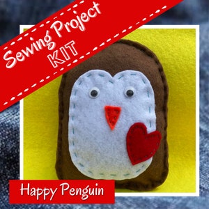 Happy Penguin Stuffie Kit -Beginner Sewing Project Kit-Ages 5 & up