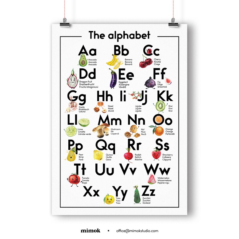 Fruits & Vegetables Alphabet Poster in 3 Languages: English, German ...