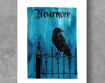 Raven Lino Print: Edgar Allan Poe Art, Hand Printed Linocut Art