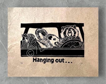 Theme Song That 70s Show Hand Printed Animal Art: Linocut Print on Kraft Paper