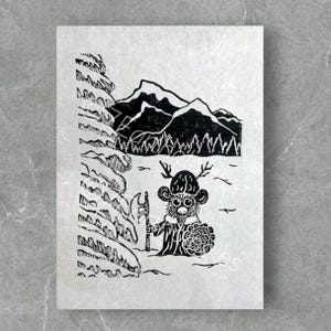 Woodland Warrior Lino print |Viking art | Norse art | hand printed | linocut print | lino block print | art print