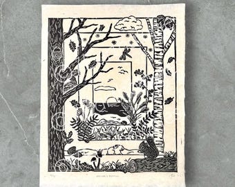 Nature’s Rhythm Lino Print: Hand-Printed Nature Art
