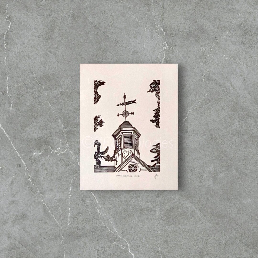 The Wren Weather Vane Lino Print William & Mary Art Wren Building Hand