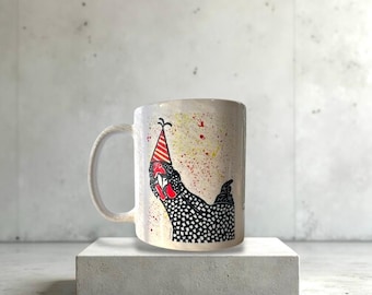 Party Chicken Mug: Lino Print Ceramic Mug (11oz)