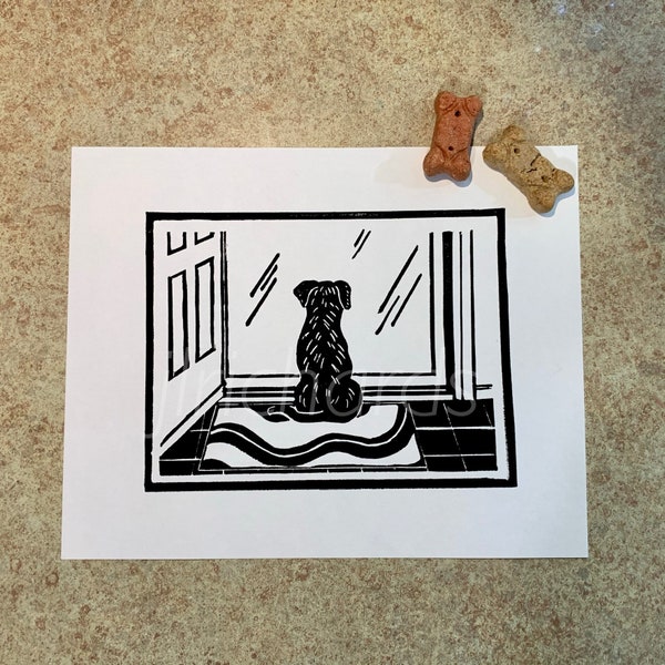 Dog Lino Print | dog print | hand printed | linocut print | lino block print | relief print | art print