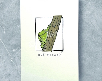 Frog • Tree Frog Lino Print: Hand-Printed Nature Art