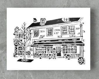 Aromas Cafe Art: Williamsburg Coffee Shop College Lino Print
