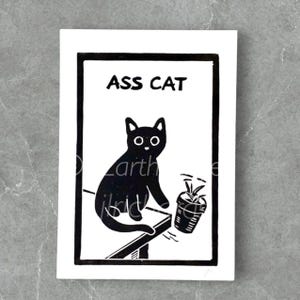 Black Cat Lino print | cat art | black cat art | hand printed | linocut print | lino block print | art print