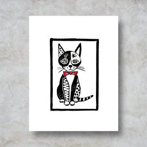 Black & White Cat Lino print | cat art | black cat art | hand printed | linocut print | lino block print | art print