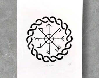 Celtic Runes Lino Print: Hand-Printed Linocut Art