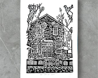 Cheese Shop Lino Print: Williamsburg College Art, Hand-Printed Linocut
