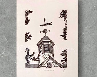 Wren Building Lino Print: William and Mary Art, Hand Printed College Art