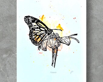 Monarch Butterfly Lino Print: Hand-Printed Nature Art