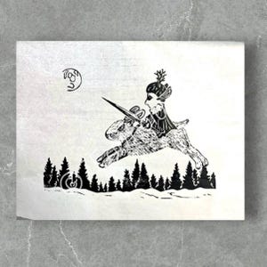 Woodland Valkyrie Lino print | Norse art | Valhalla art | hand printed | Valkyrie linocut print | lino block print | art print