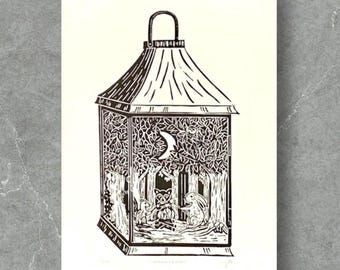 Forest Friends Lino Print: Hand-Printed Animal Art