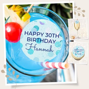 Cocktail Toppers Cupcake Toppers premium edible wafer pre cut blue confetti