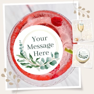 Personalised Eucalyptus Edible Wafer Drink Toppers: Pre-Cut Party Decorations