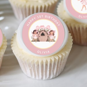 Adornos personalizados para cupcakes y cócteles, tarjetas de oblea comestibles con temática de hadas