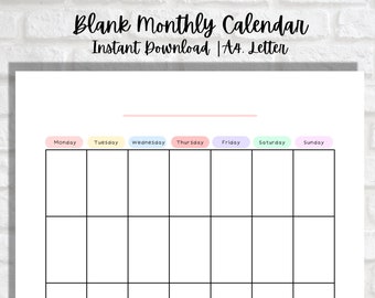 printable calendar blank monthly calendar printable cute etsy