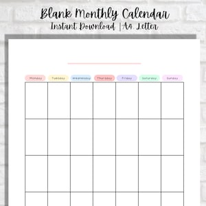 Printable Calendar, Blank Monthly Calendar Printable, Cute Monthly ...