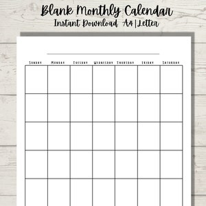 sunday start printable blank monthly calendar available in 4 etsy canada