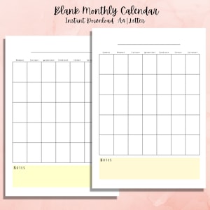 Blank Calendar Printable, Monthly Planner, Calendar Printable Minimalist, Blank Calendar Template, Printable Calendar, A4, Letter PDF