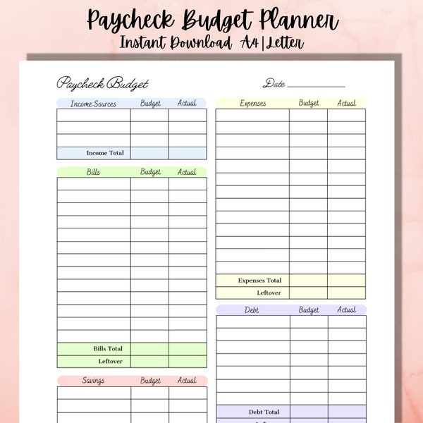 Paycheck Budget Planner, Budget By Paycheck Printable, Paycheck Budget PDf, Budget Planner Printable Template, Paycheck Tracker