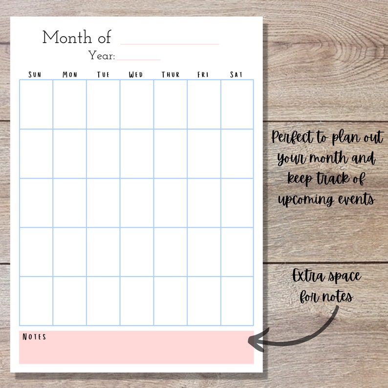 Printable Calendar, Blank Monthly Calendar,calendar Template, Calendar ...