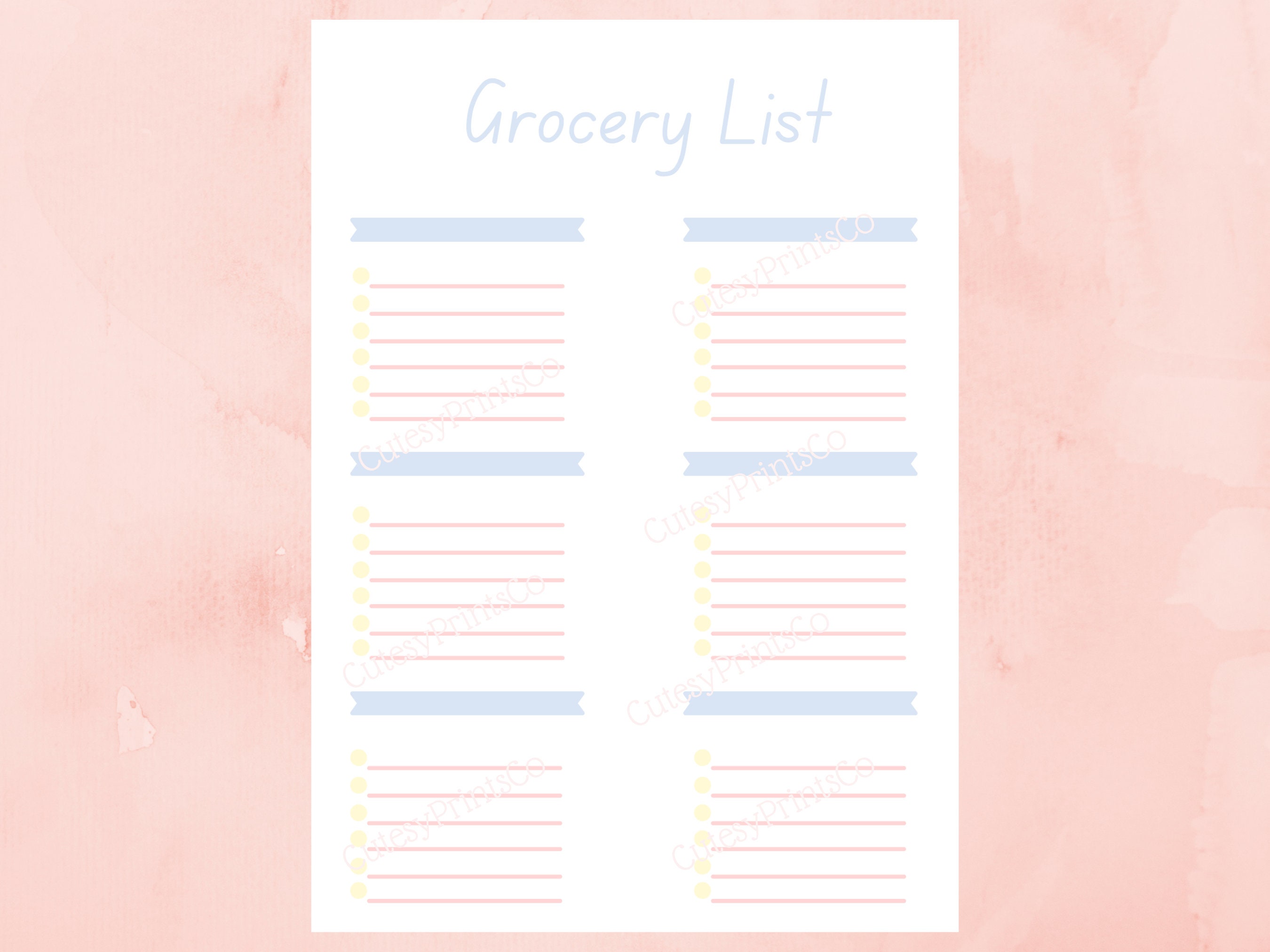 Grocery List Printable, Digital Download Grocery List, PDF Download ...