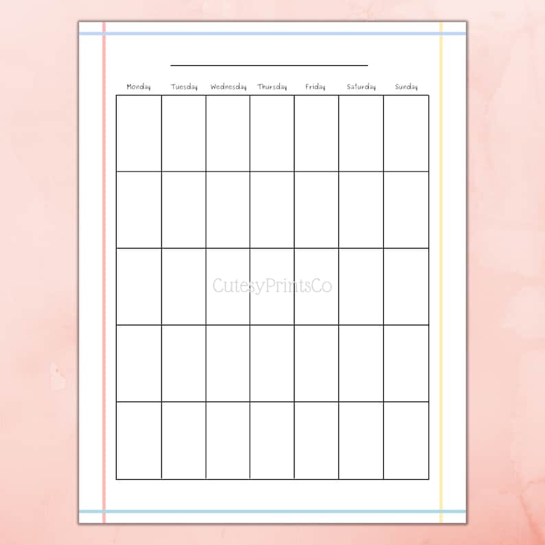 Blank Monthly Calendar Printable, Monthly Planner, Calendar Printable ...