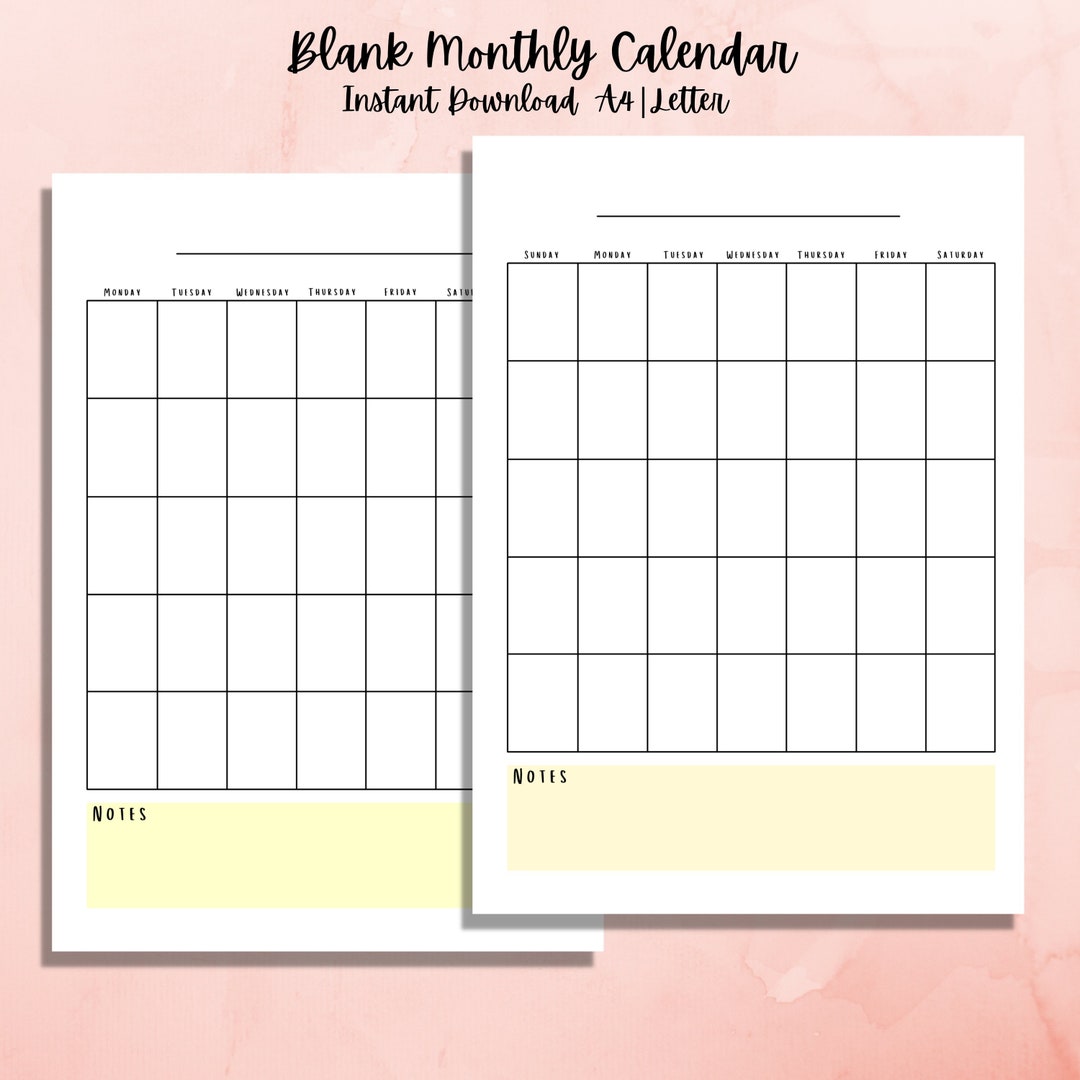 Blank Calendar Printable, Monthly Planner, Calendar Printable ...