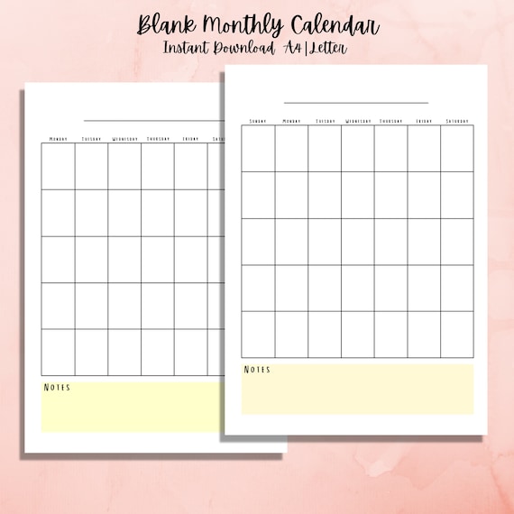 Blank Calendar Printable Monthly Planner Calendar Printable | Etsy