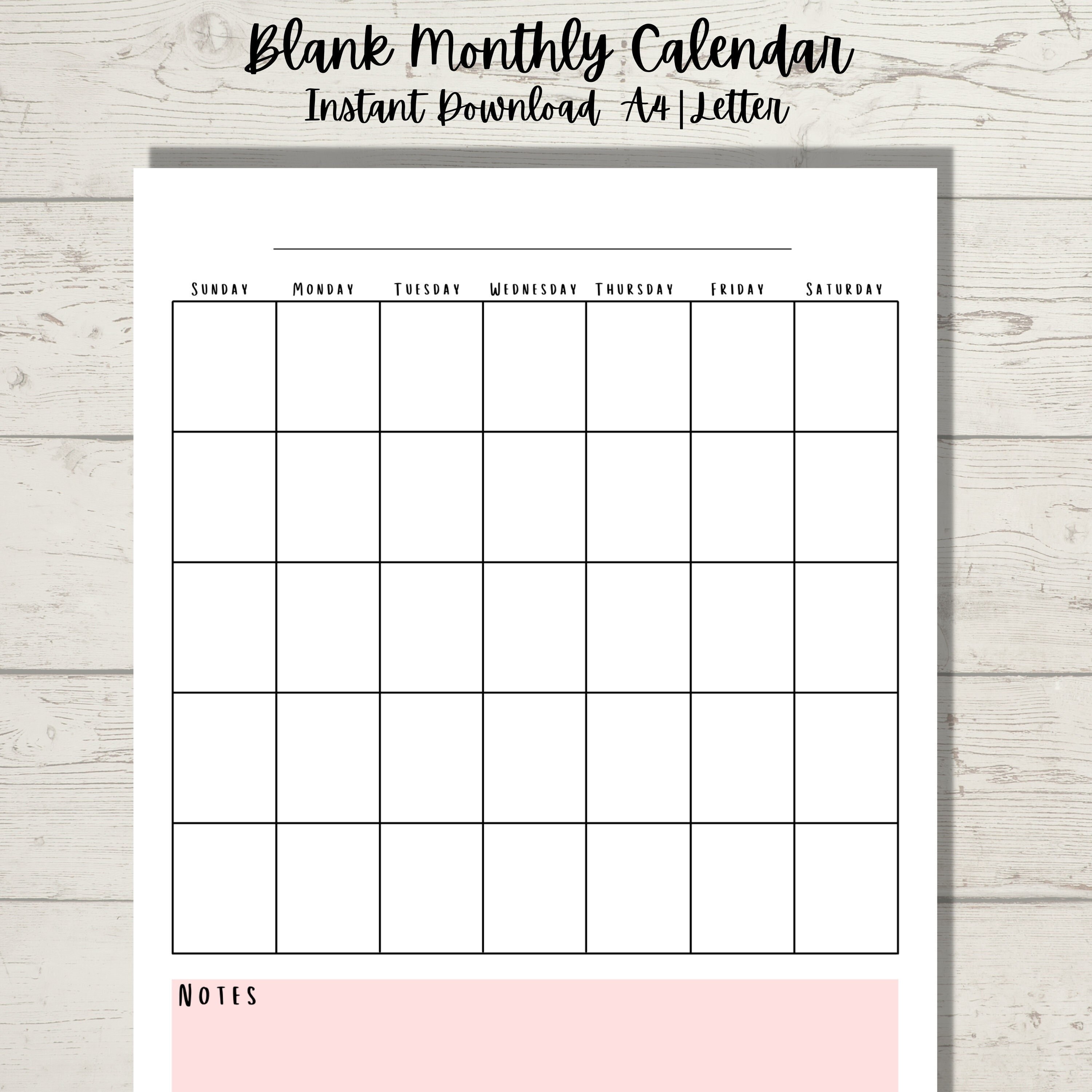 monthly calendar printable calendar printable blank monthly etsy