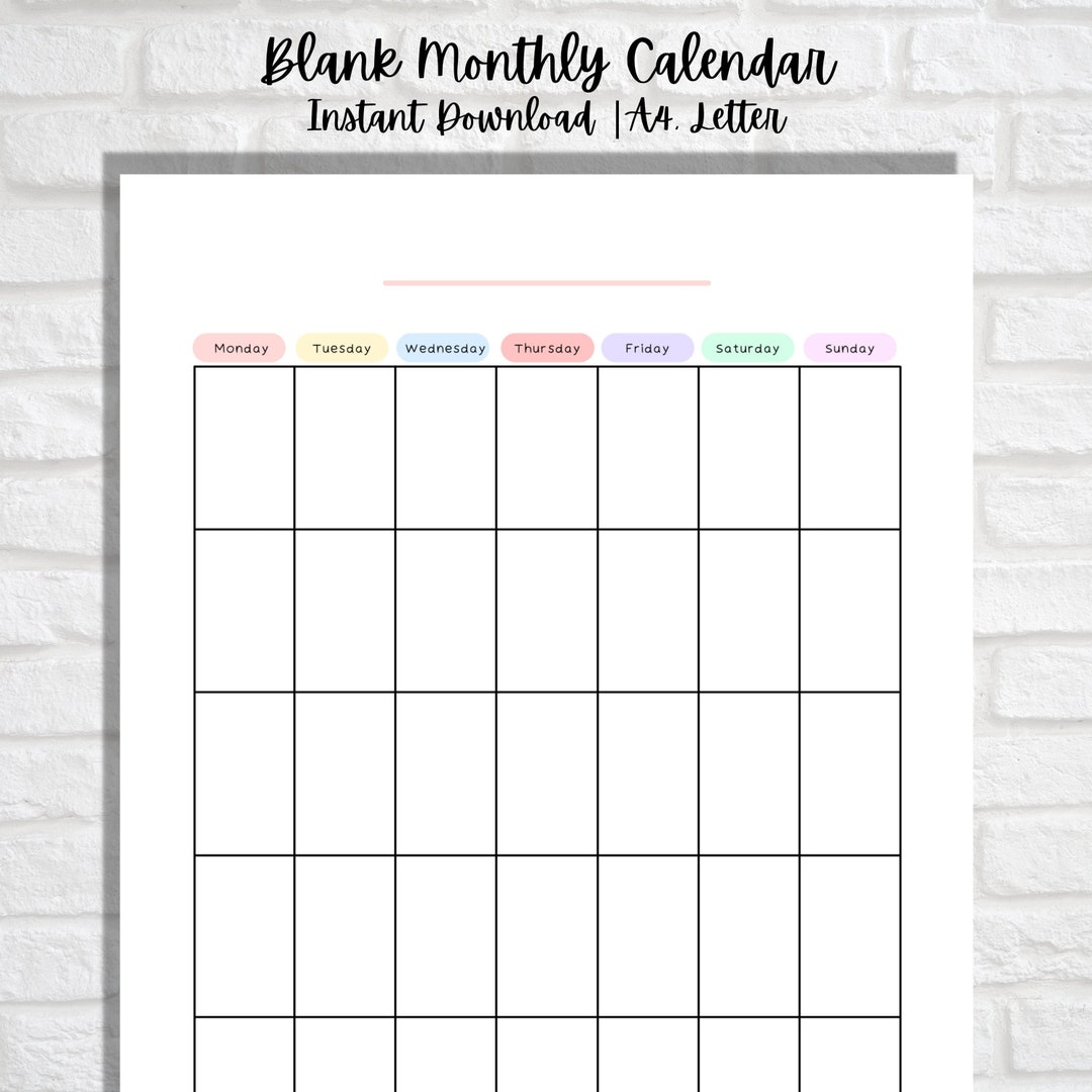 Printable Calendar, Blank Monthly Calendar Printable, Cute Monthly