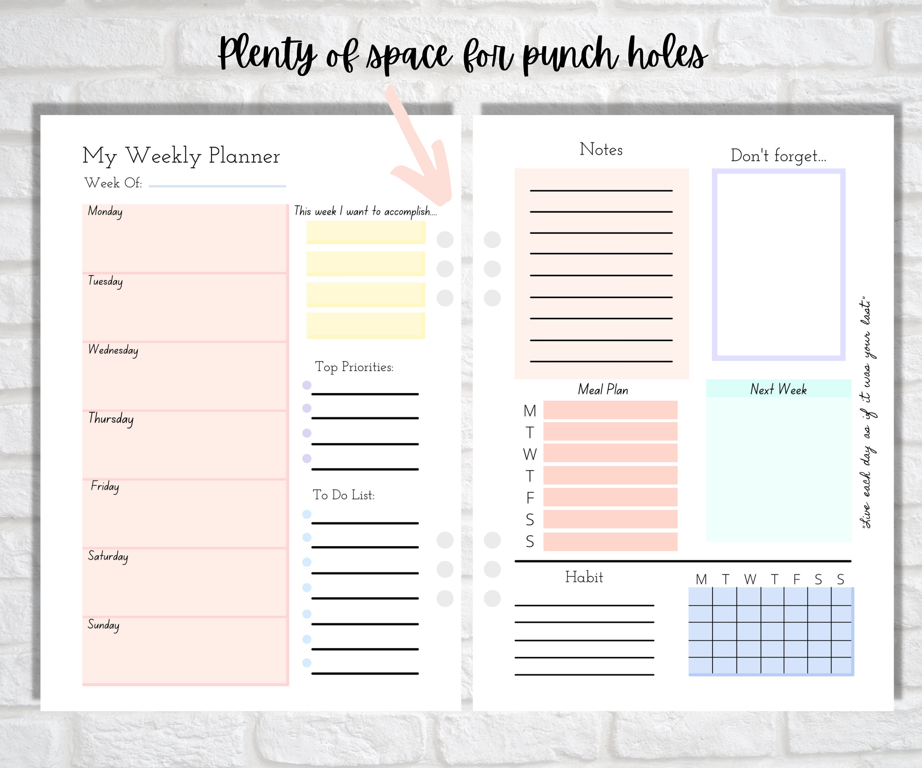 weekly planner printable weekly planner weekly planner etsy