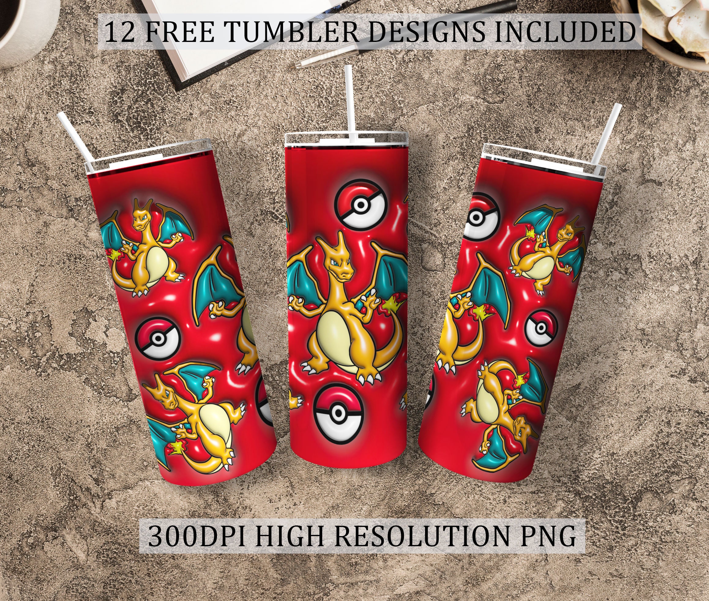 Pokémon Charizard Lenticular Plastic Tumbler Cup Lid & Straw
