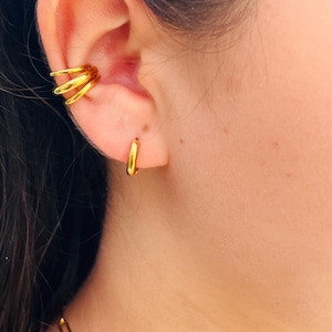 Classic Thin Gold Huggie Hoop Earrings - 18K Gold Filled Small, Medium & Large Hoops, Waterproof - Free Shipping UK