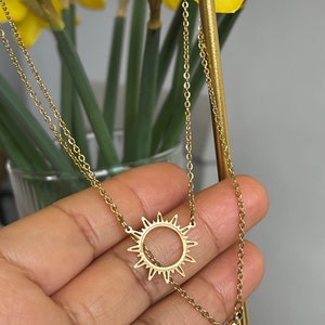 Gold Sun Pendant necklace for her/ Waterproof, Tarnish free/ UK shop - Free Shipping