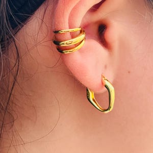 Small Irregular shape gold silver huggie hoops for her/ golden plated/ sterling silver/ UK shop