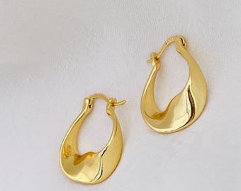 Twisted Gold Hoop Earrings: 14K Plated Sterling Silver Medium Hoops