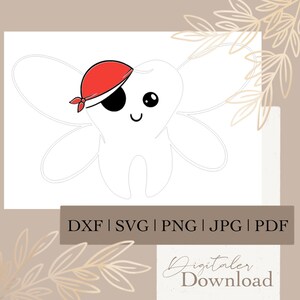 Digitale plotter van een tandenfee-piraat | dxf, svg, png, jpeg, pdf | Silhouet, Cricut | Vectorbestand | Downloaden | Sublimatie | Laser