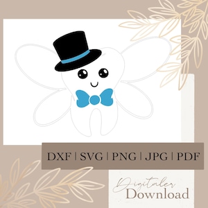 Fatina dei denti con cappello a cilindro file plotter digitale | file in formato dxf, svg, png, jpeg, pdf | Silhouette, Cricut | File vettoriale | Scarica | Sublimazione | Laser