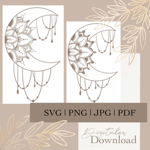 File per plotter digitale Mandala Moon | disegnato a mano | file svg, png, jpeg, pdf | Silhouette, Cricut | File vettoriale | Scaricamento