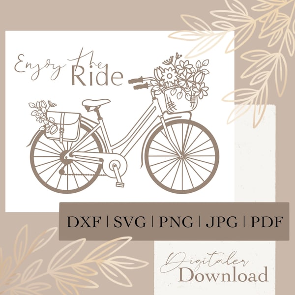 Fahrrad mit Blumen digitale Plotterdatei | handgezeichnet | dxf, svg, png, jpeg, pdf | Vektordatei | Download